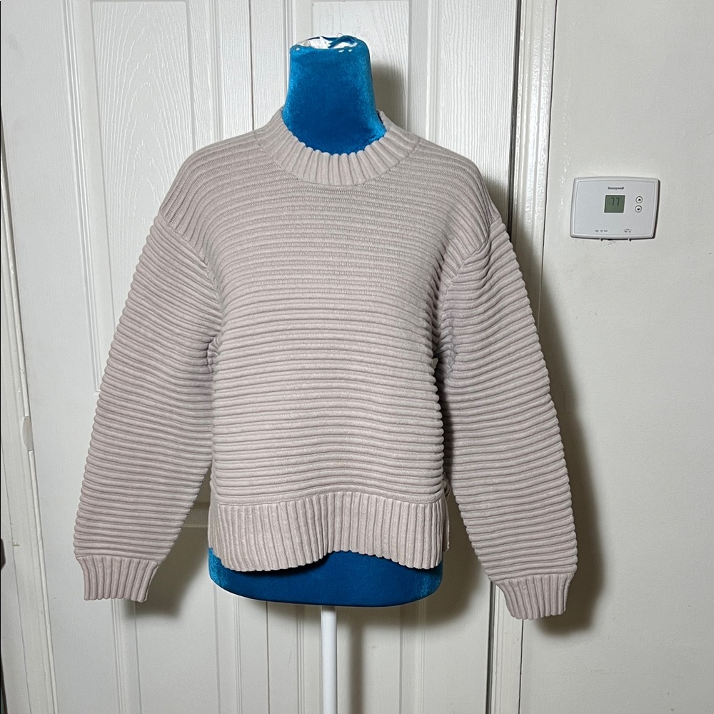 Varley Ribbed Crewneck Sweater in Light Taupe